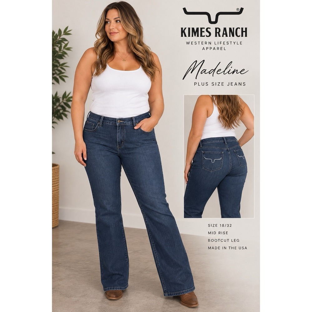 Kimes Ranch Madeline Jeans Womens 18/32 Plus Size Dark Wash Bootcut Western